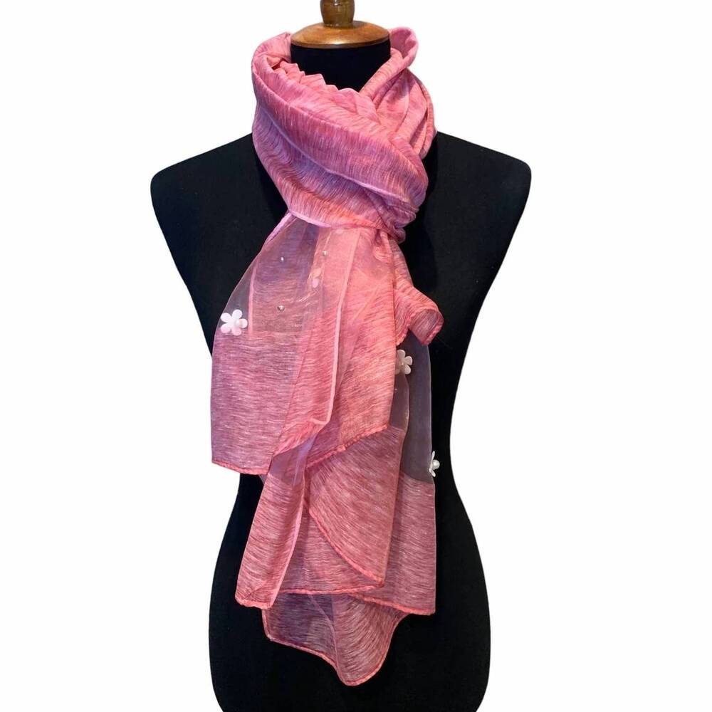 NEW MUST HAVES BY PAULA women's sheer pearl floral lightweight scarf wrap in pin